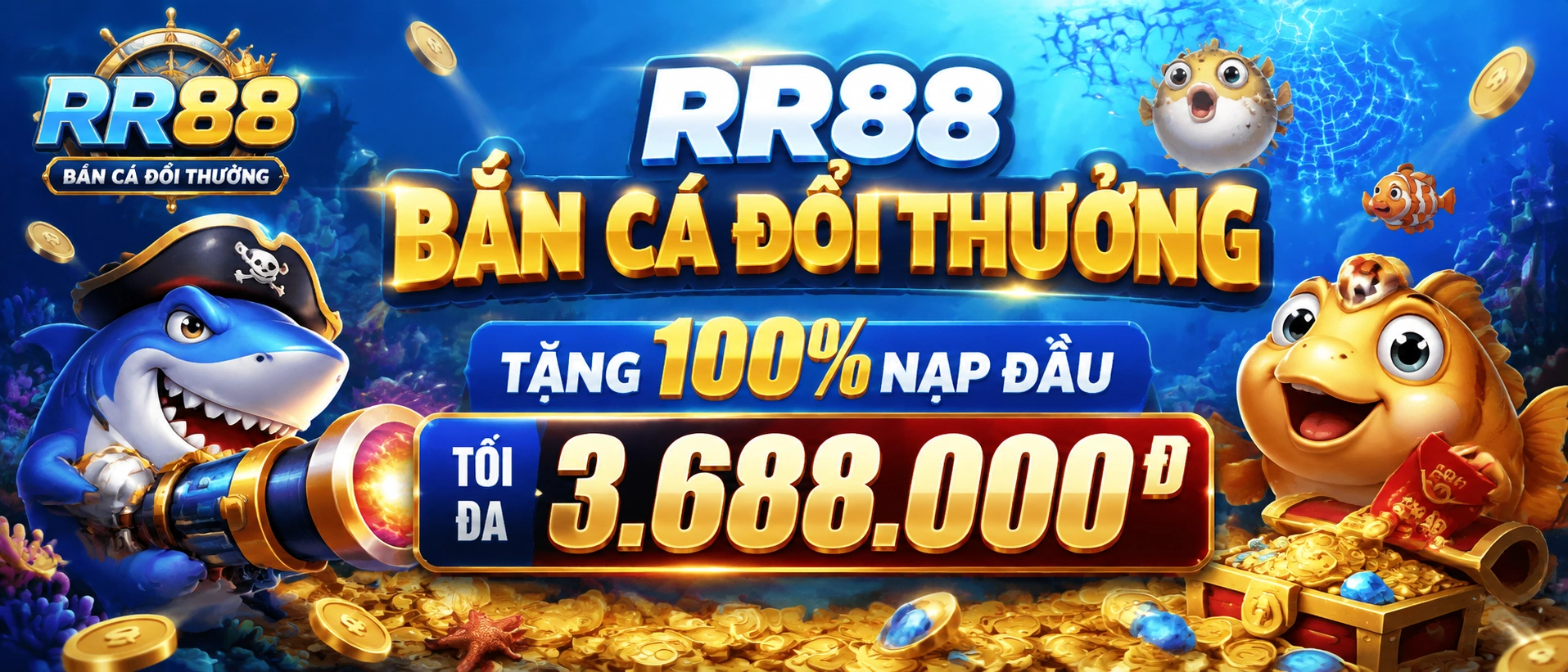 Bắn Cá RR88 chủ đề đại dương với giao diện danh mục game rõ ràng